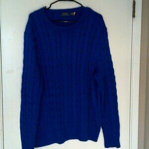 POLO RALPH LAUREN "Cable Neck Pony Logo Sweater" MEN'S ROYAL BLUE PULLOVER XL